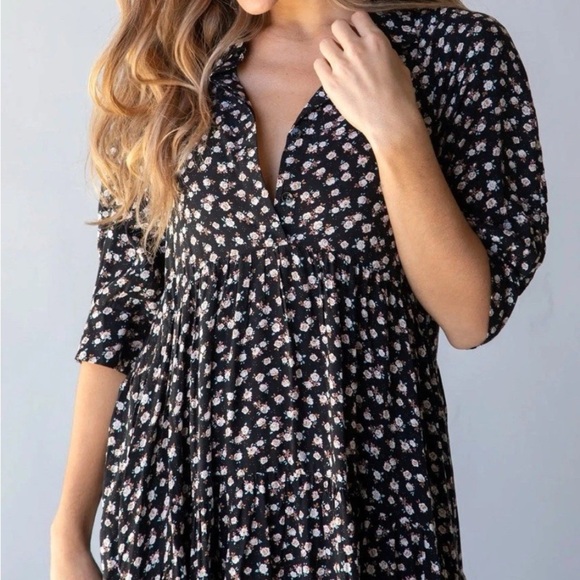 Natural Life Rebecca Midi Dress Black Cream Roses Sz XL NWT Empire Waist Flowy - Picture 5 of 16